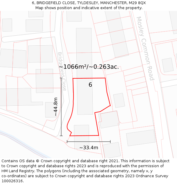 6, BRIDGEFIELD CLOSE, TYLDESLEY, MANCHESTER, M29 8QX: Plot and title map