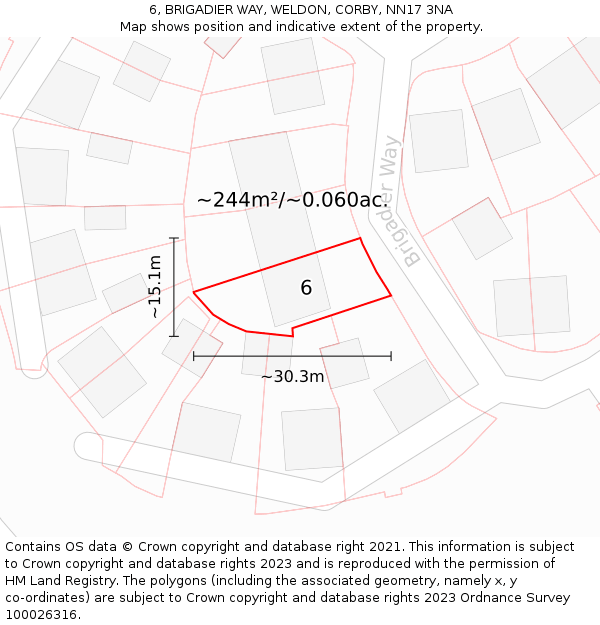 6, BRIGADIER WAY, WELDON, CORBY, NN17 3NA: Plot and title map