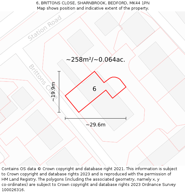 6, BRITTONS CLOSE, SHARNBROOK, BEDFORD, MK44 1PN: Plot and title map