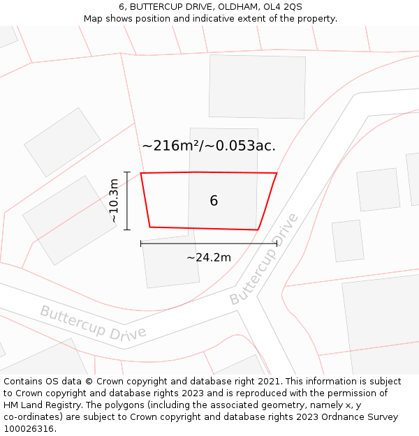 6, BUTTERCUP DRIVE, OLDHAM, OL4 2QS: Plot and title map