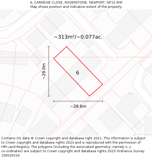 6, CARNEGIE CLOSE, ROGERSTONE, NEWPORT, NP10 9NF: Plot and title map