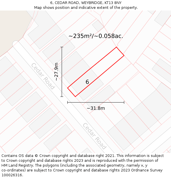 6, CEDAR ROAD, WEYBRIDGE, KT13 8NY: Plot and title map