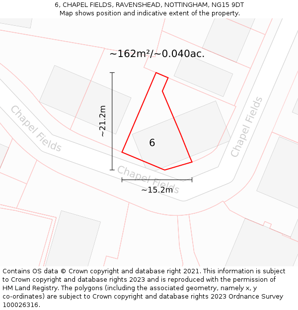 6, CHAPEL FIELDS, RAVENSHEAD, NOTTINGHAM, NG15 9DT: Plot and title map