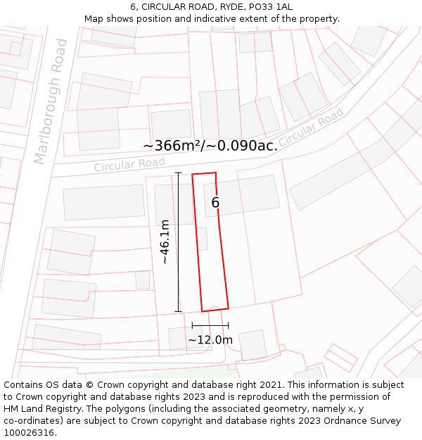 6, CIRCULAR ROAD, RYDE, PO33 1AL: Plot and title map
