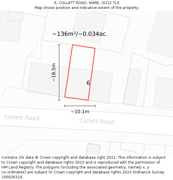6, COLLETT ROAD, WARE, SG12 7LX: Plot and title map