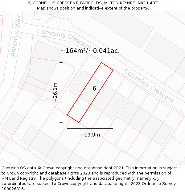 6, CORNELIUS CRESCENT, FAIRFIELDS, MILTON KEYNES, MK11 4BZ: Plot and title map