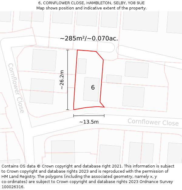 6, CORNFLOWER CLOSE, HAMBLETON, SELBY, YO8 9UE: Plot and title map