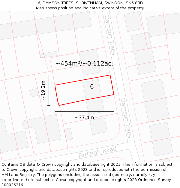 6, DAMSON TREES, SHRIVENHAM, SWINDON, SN6 8BB: Plot and title map