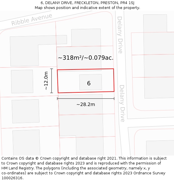 6, DELANY DRIVE, FRECKLETON, PRESTON, PR4 1SJ: Plot and title map