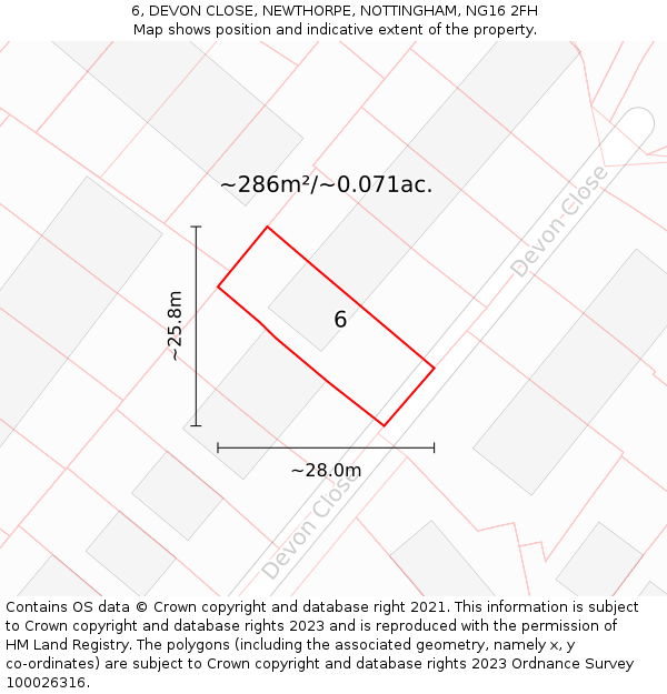 6, DEVON CLOSE, NEWTHORPE, NOTTINGHAM, NG16 2FH: Plot and title map