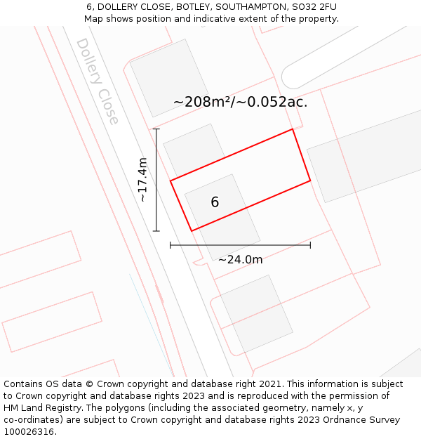 6, DOLLERY CLOSE, BOTLEY, SOUTHAMPTON, SO32 2FU: Plot and title map
