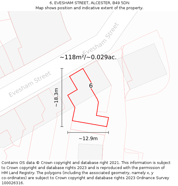 6, EVESHAM STREET, ALCESTER, B49 5DN: Plot and title map