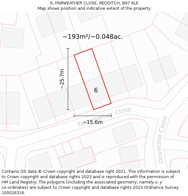 6, FAIRWEATHER CLOSE, REDDITCH, B97 6LE: Plot and title map