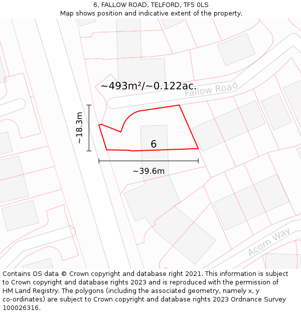 6, FALLOW ROAD, TELFORD, TF5 0LS: Plot and title map