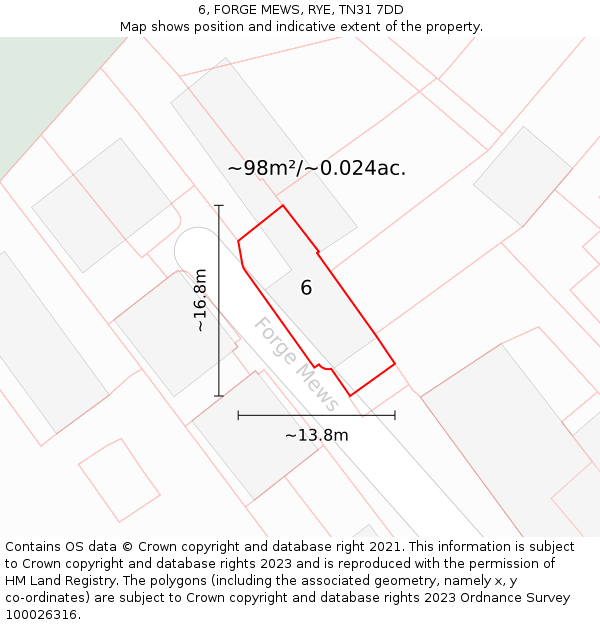 6, FORGE MEWS, RYE, TN31 7DD: Plot and title map