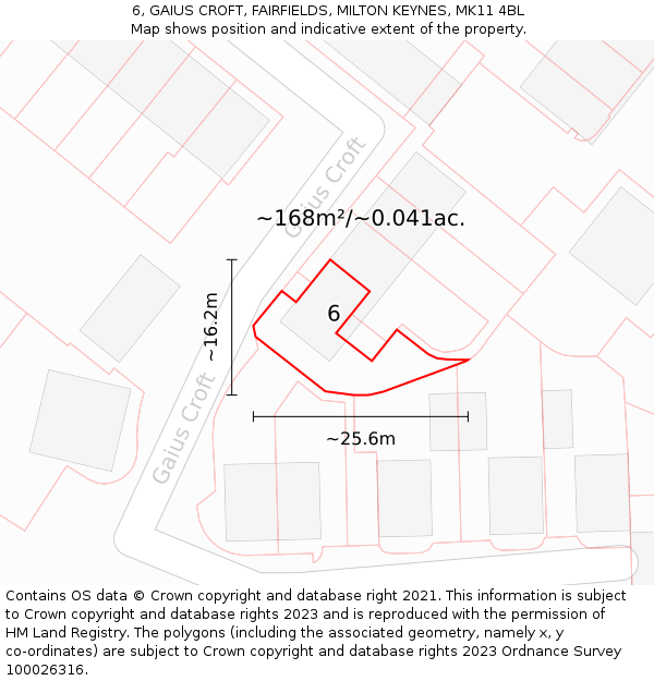 6, GAIUS CROFT, FAIRFIELDS, MILTON KEYNES, MK11 4BL: Plot and title map