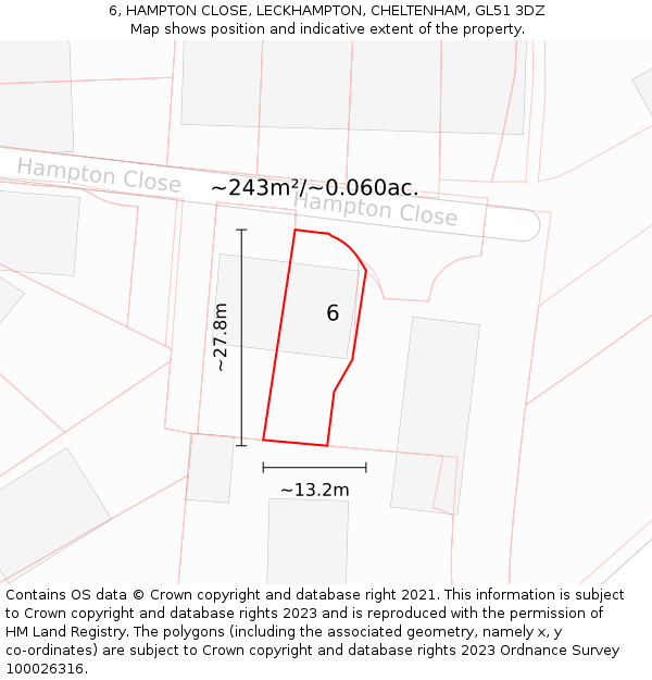 6, HAMPTON CLOSE, LECKHAMPTON, CHELTENHAM, GL51 3DZ: Plot and title map