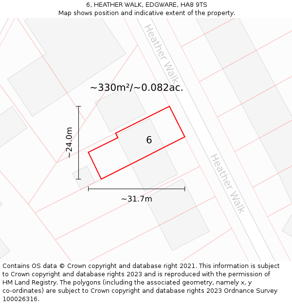6, HEATHER WALK, EDGWARE, HA8 9TS: Plot and title map