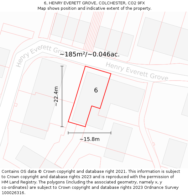 6, HENRY EVERETT GROVE, COLCHESTER, CO2 9FX: Plot and title map