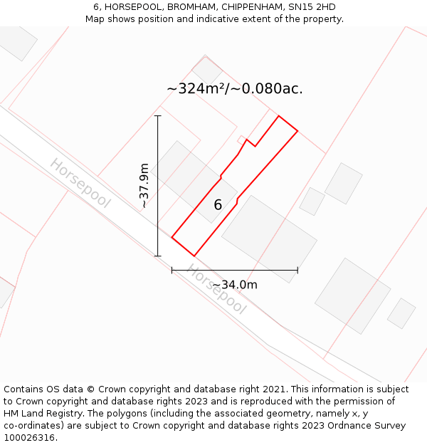 6, HORSEPOOL, BROMHAM, CHIPPENHAM, SN15 2HD: Plot and title map