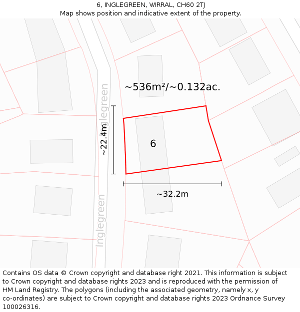 6, INGLEGREEN, WIRRAL, CH60 2TJ: Plot and title map