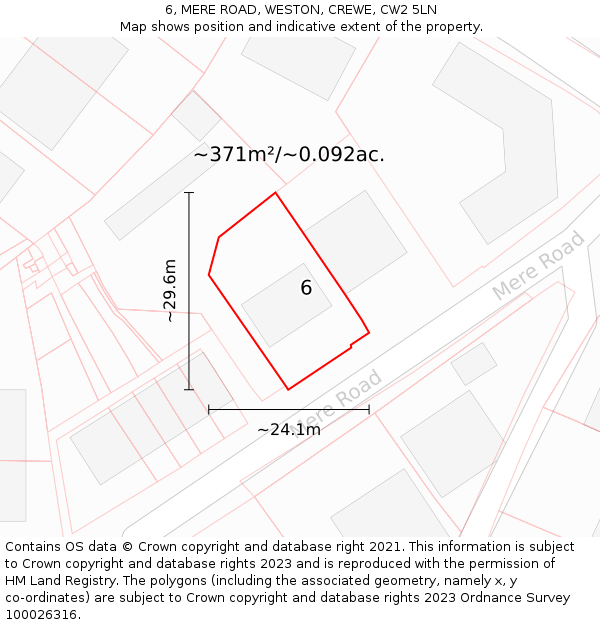 6, MERE ROAD, WESTON, CREWE, CW2 5LN: Plot and title map