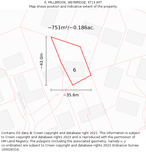 6, MILLBROOK, WEYBRIDGE, KT13 9ST: Plot and title map