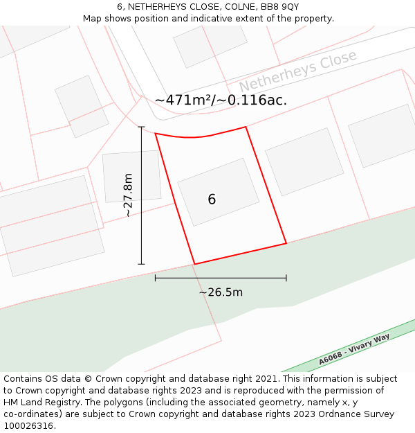 6, NETHERHEYS CLOSE, COLNE, BB8 9QY: Plot and title map