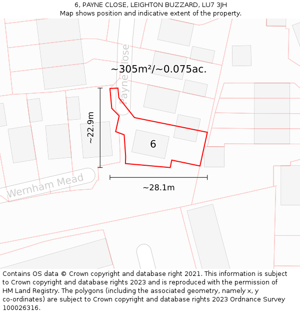 6, PAYNE CLOSE, LEIGHTON BUZZARD, LU7 3JH: Plot and title map