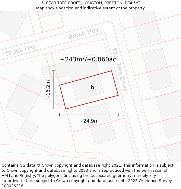 6, PEAR TREE CROFT, LONGTON, PRESTON, PR4 5AT: Plot and title map