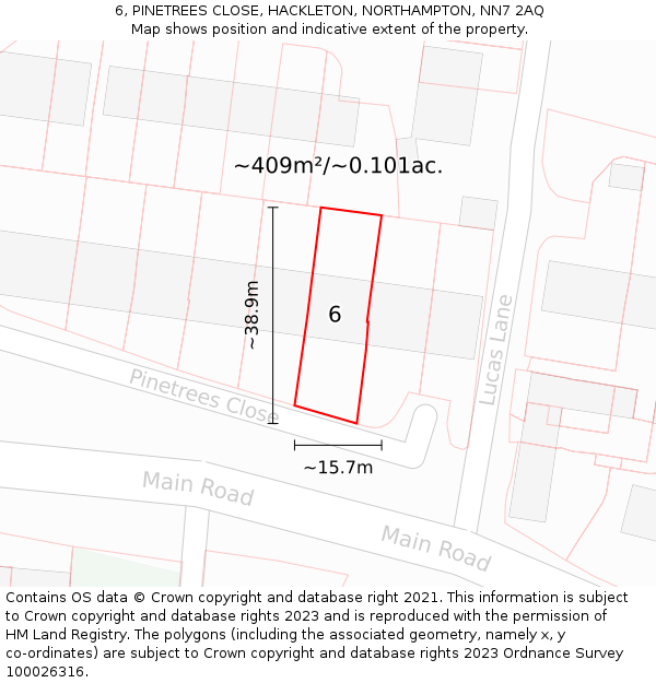 6, PINETREES CLOSE, HACKLETON, NORTHAMPTON, NN7 2AQ: Plot and title map