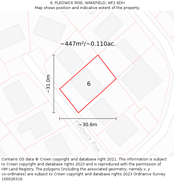 6, PLEDWICK RISE, WAKEFIELD, WF2 6DH: Plot and title map
