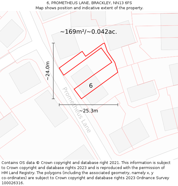 6, PROMETHEUS LANE, BRACKLEY, NN13 6FS: Plot and title map