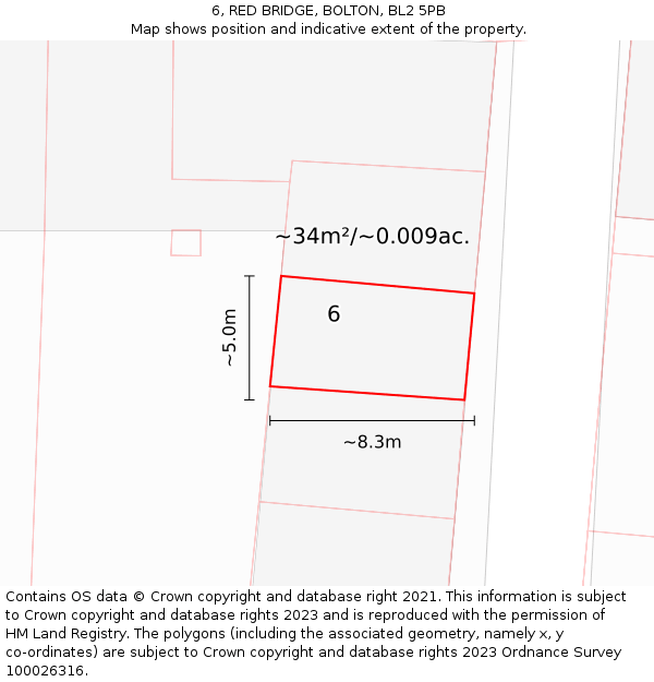 6, RED BRIDGE, BOLTON, BL2 5PB: Plot and title map