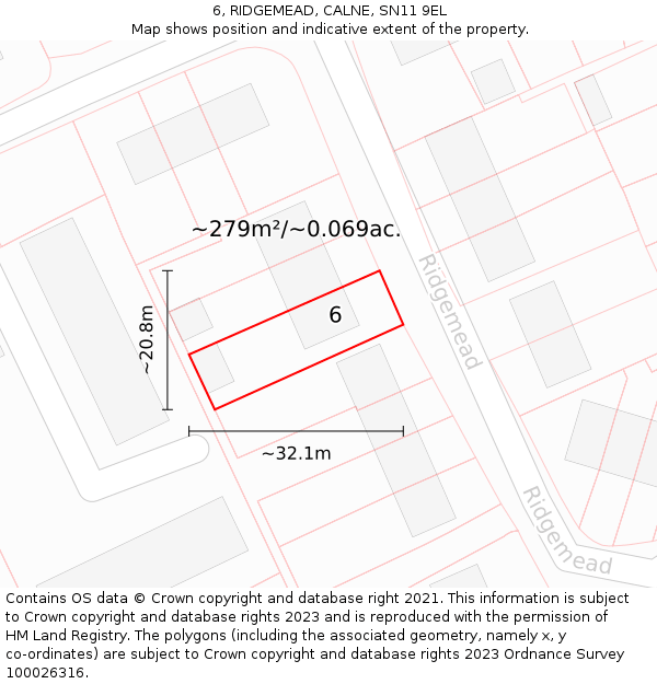 6, RIDGEMEAD, CALNE, SN11 9EL: Plot and title map