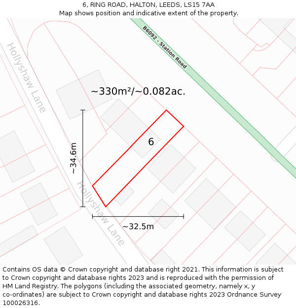 6, RING ROAD, HALTON, LEEDS, LS15 7AA: Plot and title map