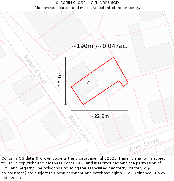 6, ROBIN CLOSE, HOLT, NR25 6GD: Plot and title map
