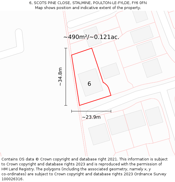 6, SCOTS PINE CLOSE, STALMINE, POULTON-LE-FYLDE, FY6 0FN: Plot and title map