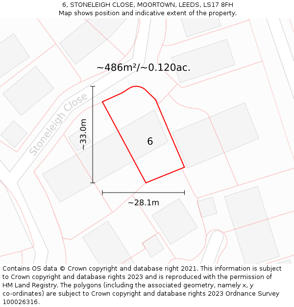 6, STONELEIGH CLOSE, MOORTOWN, LEEDS, LS17 8FH: Plot and title map