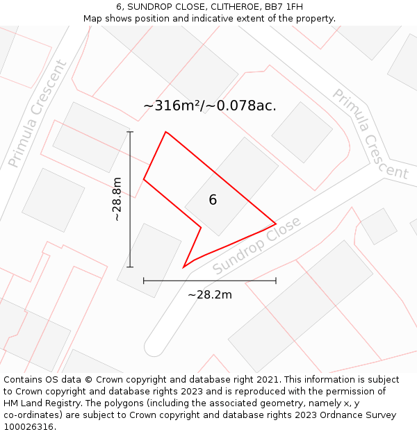 6, SUNDROP CLOSE, CLITHEROE, BB7 1FH: Plot and title map