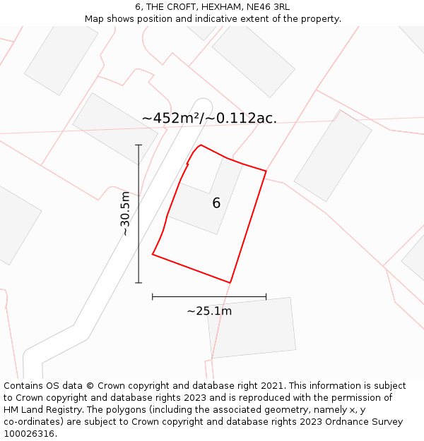 6, THE CROFT, HEXHAM, NE46 3RL: Plot and title map