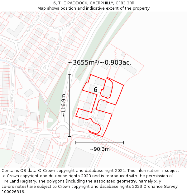 6, THE PADDOCK, CAERPHILLY, CF83 3RR: Plot and title map