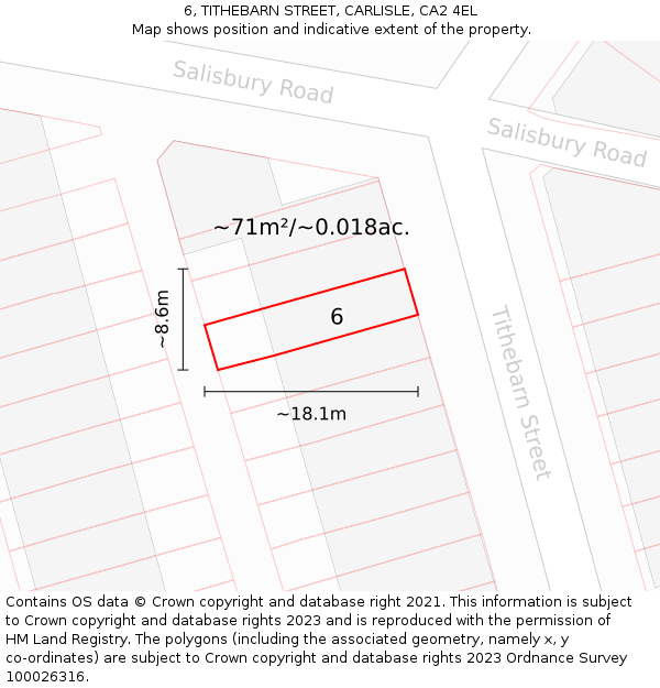 6, TITHEBARN STREET, CARLISLE, CA2 4EL: Plot and title map