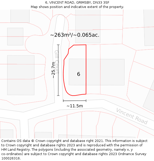 6, VINCENT ROAD, GRIMSBY, DN33 3SF: Plot and title map