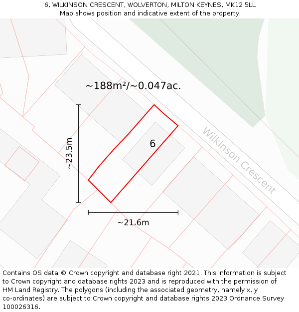 6, WILKINSON CRESCENT, WOLVERTON, MILTON KEYNES, MK12 5LL: Plot and title map