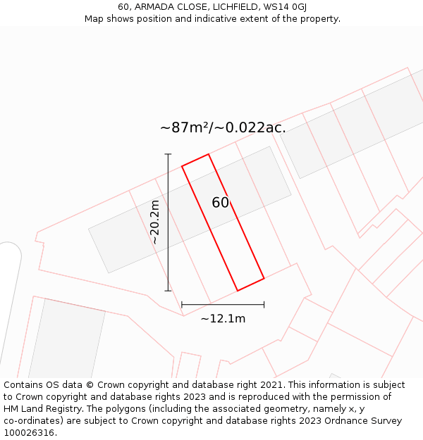 60, ARMADA CLOSE, LICHFIELD, WS14 0GJ: Plot and title map