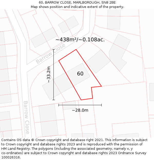 60, BARROW CLOSE, MARLBOROUGH, SN8 2BE: Plot and title map