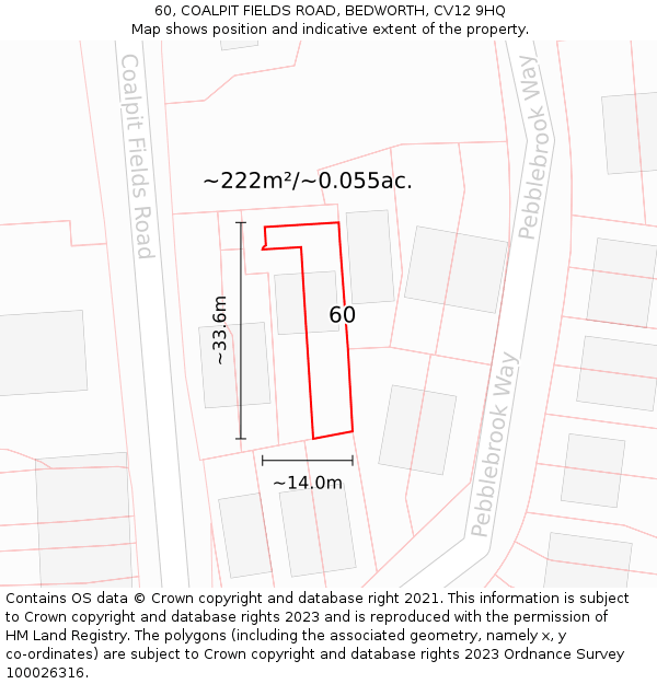 60, COALPIT FIELDS ROAD, BEDWORTH, CV12 9HQ: Plot and title map
