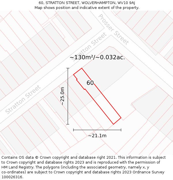 60, STRATTON STREET, WOLVERHAMPTON, WV10 9AJ: Plot and title map