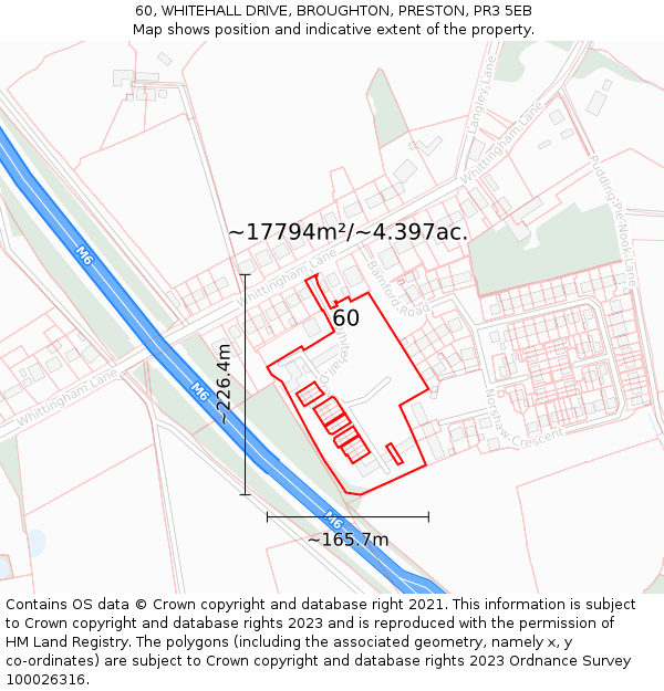 60, WHITEHALL DRIVE, BROUGHTON, PRESTON, PR3 5EB: Plot and title map